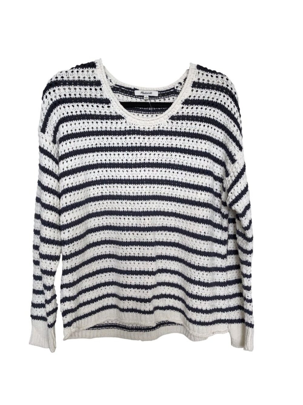 NWT Madewell White Navy Striped Scoop Neck Long Sleeve Sweater L